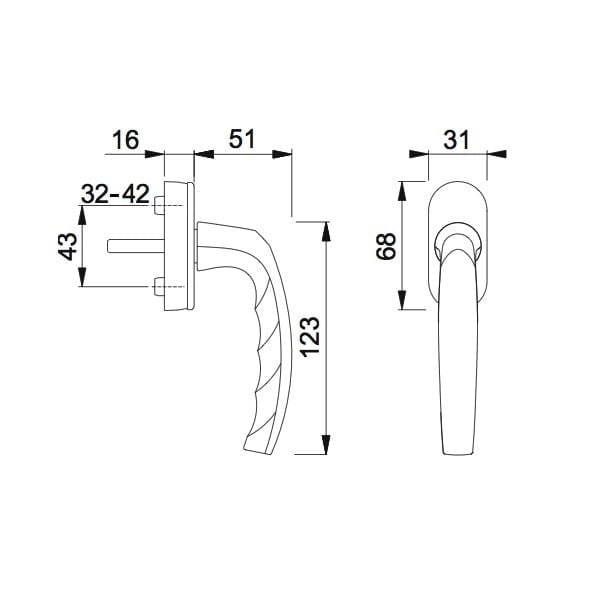 0530-us952.jpg HOPPE Atlanta Draaikiep Raamgreep Varia 0530/US952 Stift:7x32-40mm Zwart (90?) - Afbeelding 2