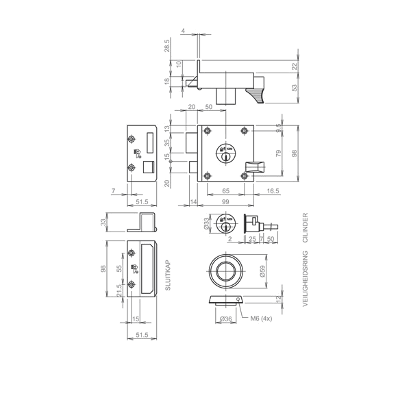 LIPS Oplegslot 1754VS-1 Losse Cilinder DM48-62 Din LS Draairichting 1 SKG** - Afbeelding 2