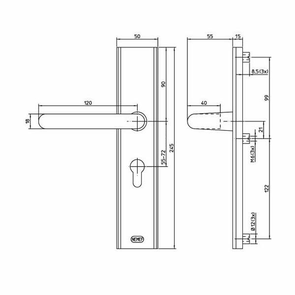 NEMEF Veiligheidsbeslag met Kerntrekbeveiliging 3417-55mm AK KR/KR PC55 F1 DD:38-40mm SKG*** - Afbeelding 2