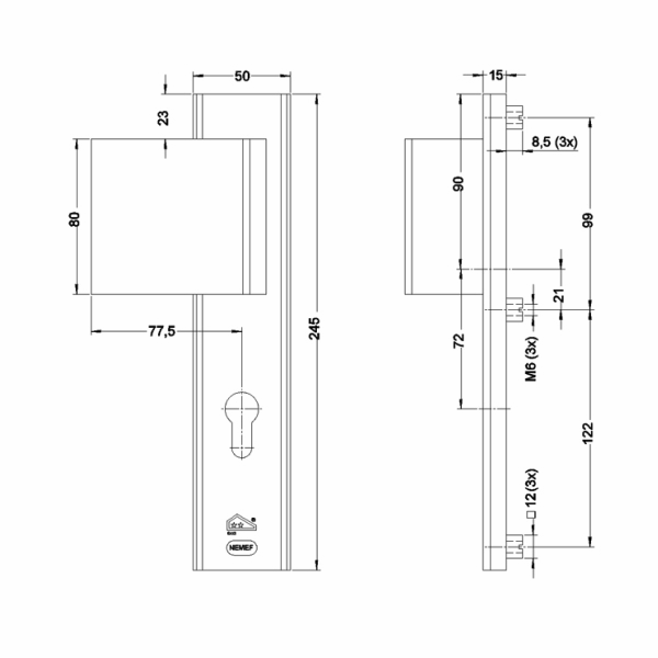 NEMEF Veiligheidsbeslag met Kerntrekbeveiliging 3419-55mm AK RS GR/KR PC55 F1 DD:38-40mm SKG*** - Afbeelding 2