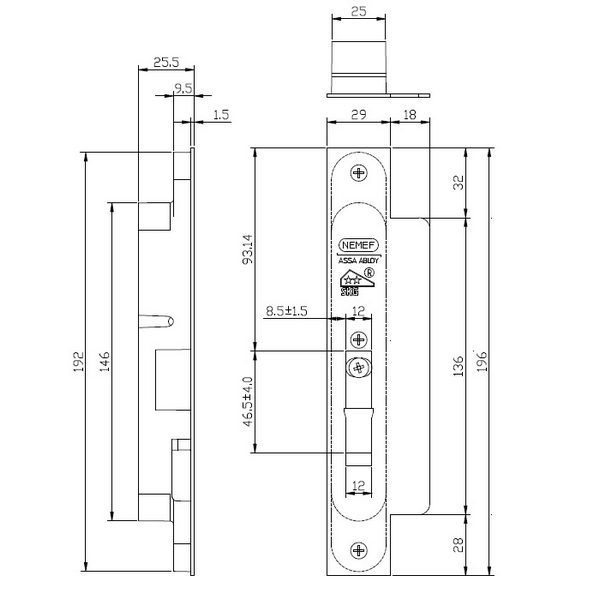 NEMEF Veiligheidsslot Zelfsluitend 4100 Plus 4109/28 Afgerond PC55 DM50 RVS Din LS/RS SKG** - Afbeelding 3
