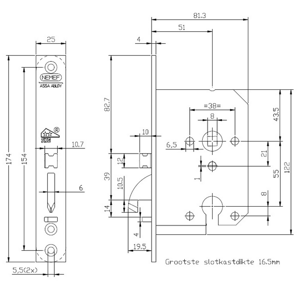 NEMEF Veiligheidsslot Zelfsluitend 4100 Plus 4109/28 Afgerond PC55 DM50 RVS Din LS/RS SKG** - Afbeelding 2