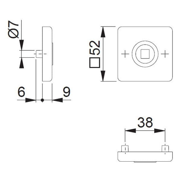 52kv.jpg HOPPE Krukrozetten Vierkant met Krukveer DD:37-42 52x52mm 52KV Zwart - Afbeelding 2