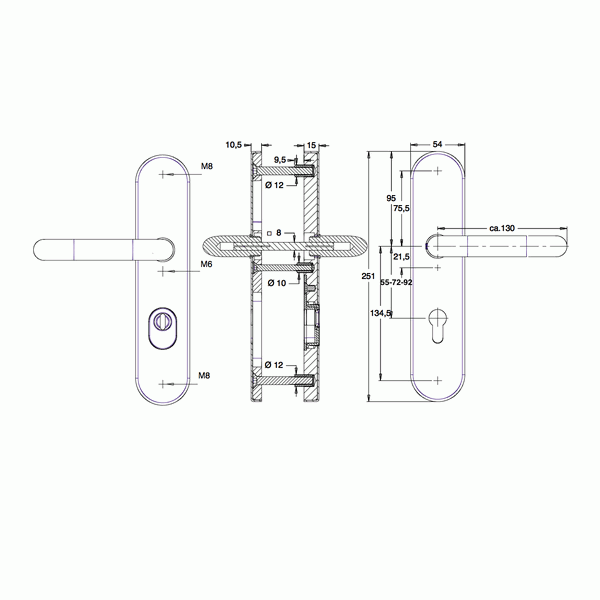 Dieckmann Veiligheidsbeslag D8648R Kr/Kr RVS PC92 DD:35-45mm KTB SKG*** - Afbeelding 2