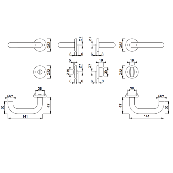 HOPPE Paris Binnendeurbeslag Rozettengarnituur E138Z/42KV/42KVS WC RVS DD37-42mm - Afbeelding 2