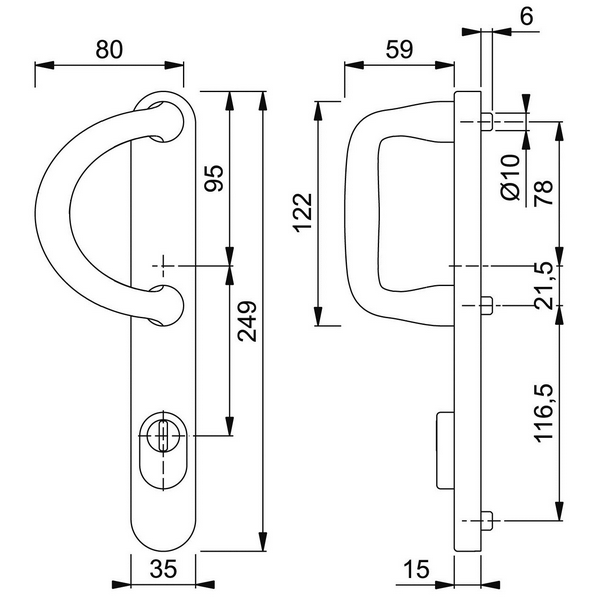 HOPPE Smalschild KTB PC92 Buitenschild met Beugel E538G/3359ZA RVS SKG*** - Afbeelding 2