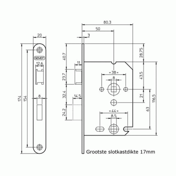 NEMEF 1200 Serie Binnendeurslot Badkamer/Wc-Slot DM50 WC63 1264/35 Gelakt Din RS (excl. Sluitplaat) - Afbeelding 2