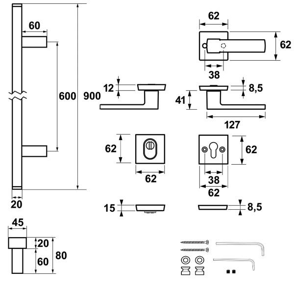 AXA Voordeurbeslagset Amsterdam 900mm Kerntrekbeveiliging DD:38-40 F1 SKG*** - Afbeelding 2
